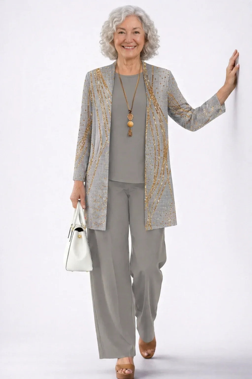 Ava | Dove Grey and Gold Three-Piece Set