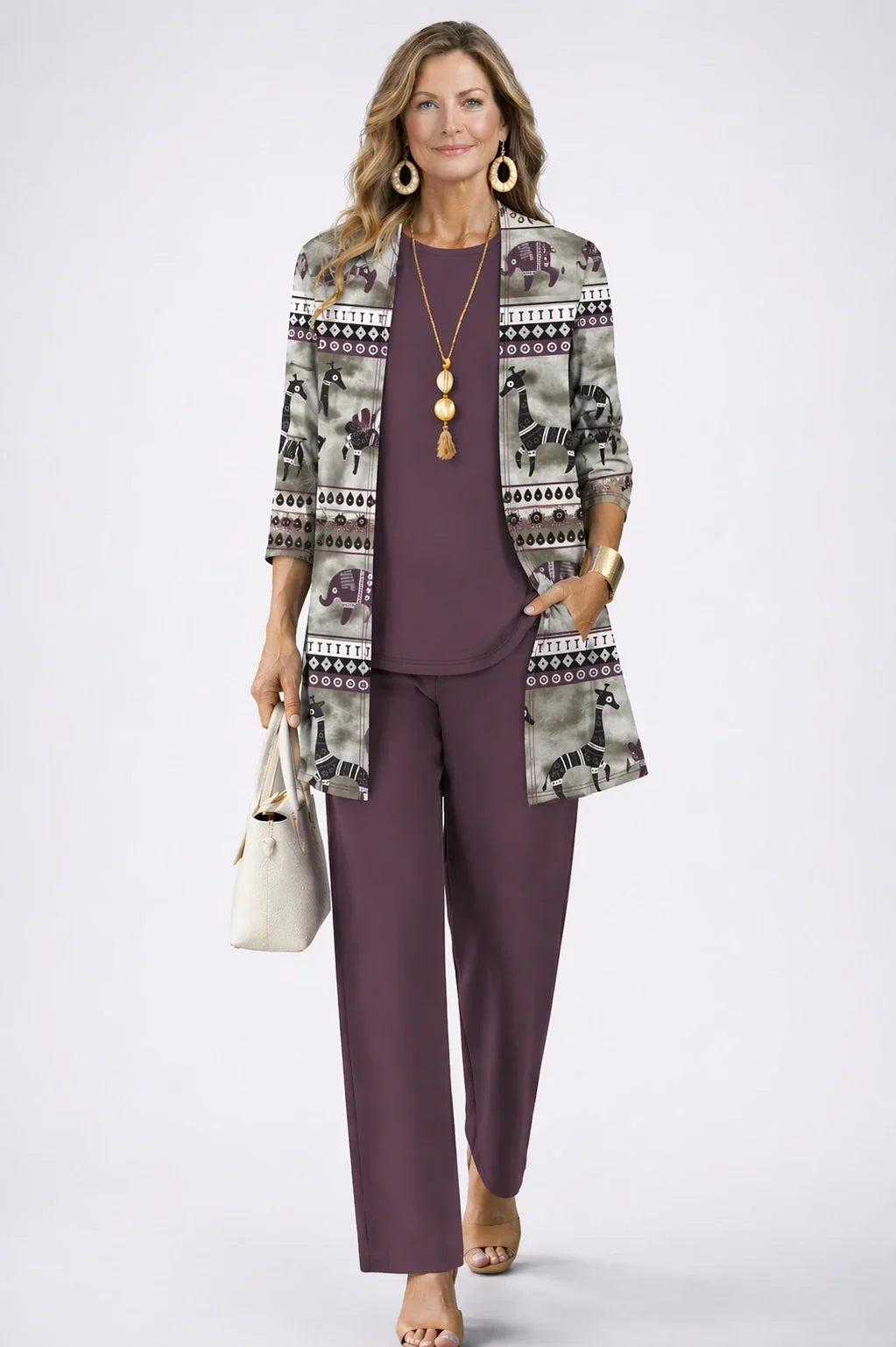 Olivia | Plum Safari-Print Three-Piece Set