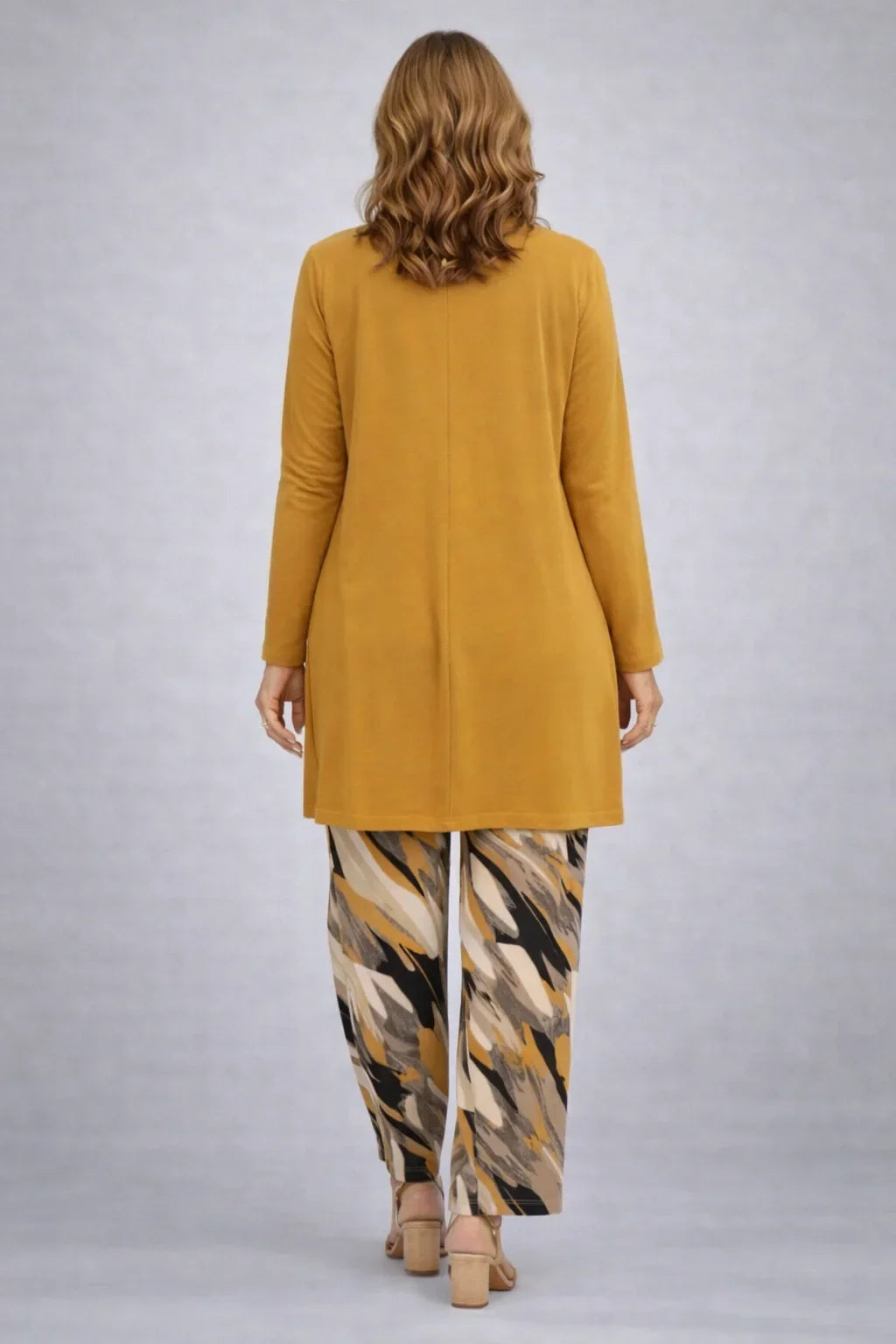 Hannah | Mustard Three-Piece Set with Printed Trousers