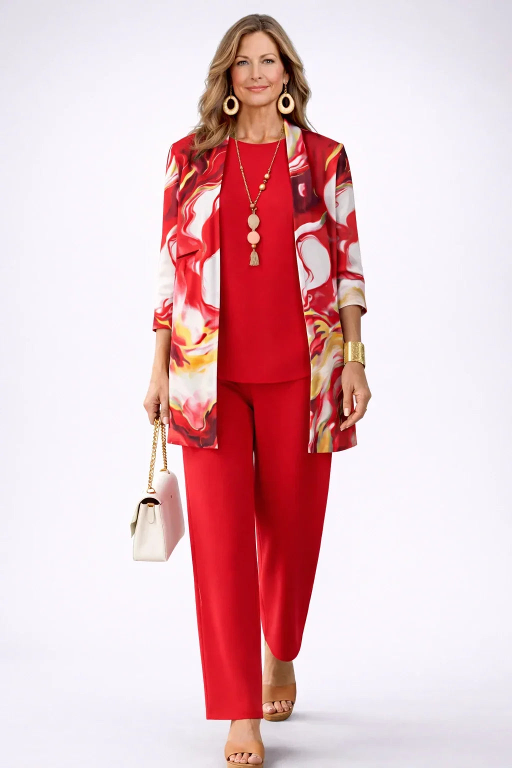 Thea | Red Swirl-Print Three-Piece Outfit