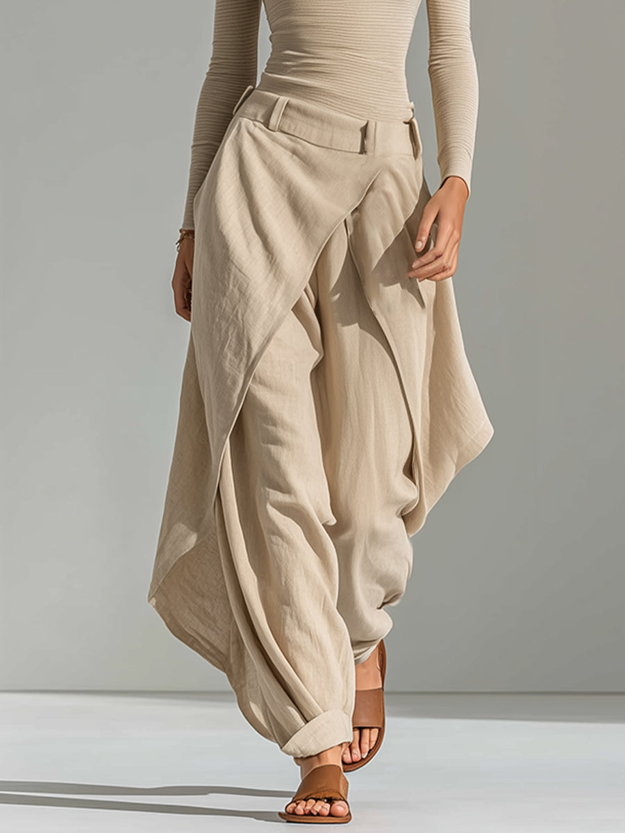 Daphne | Beige Boat-Neck Top and Wide Ruffle Pants