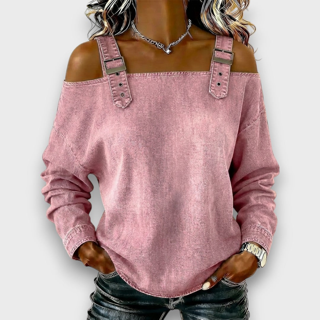 Elama – Top in Denim con Spalle Scoperte