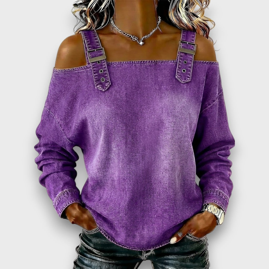 Elama – Top in Denim con Spalle Scoperte