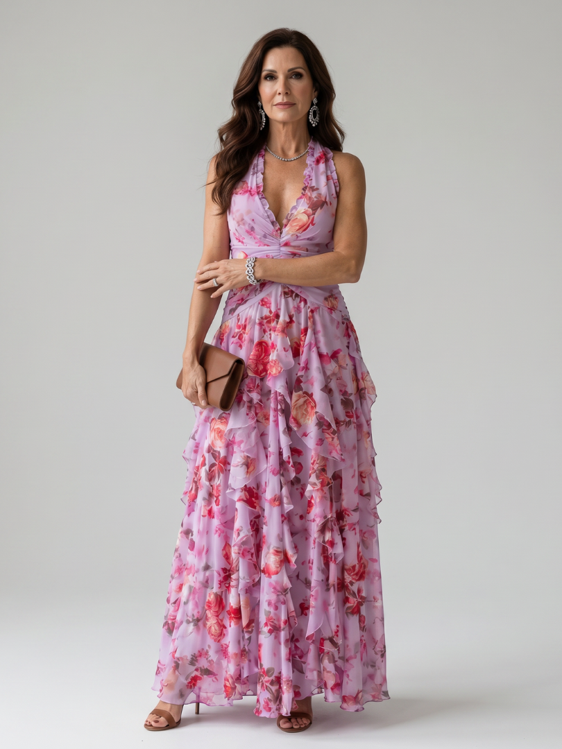 Nori | Gathered Halter Floral Maxi Dress