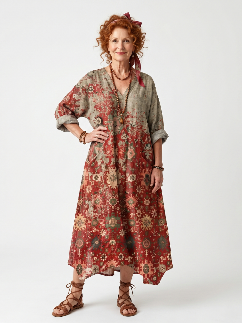 Savannah | Mixed Pattern Relaxed Pocket Midi Dress