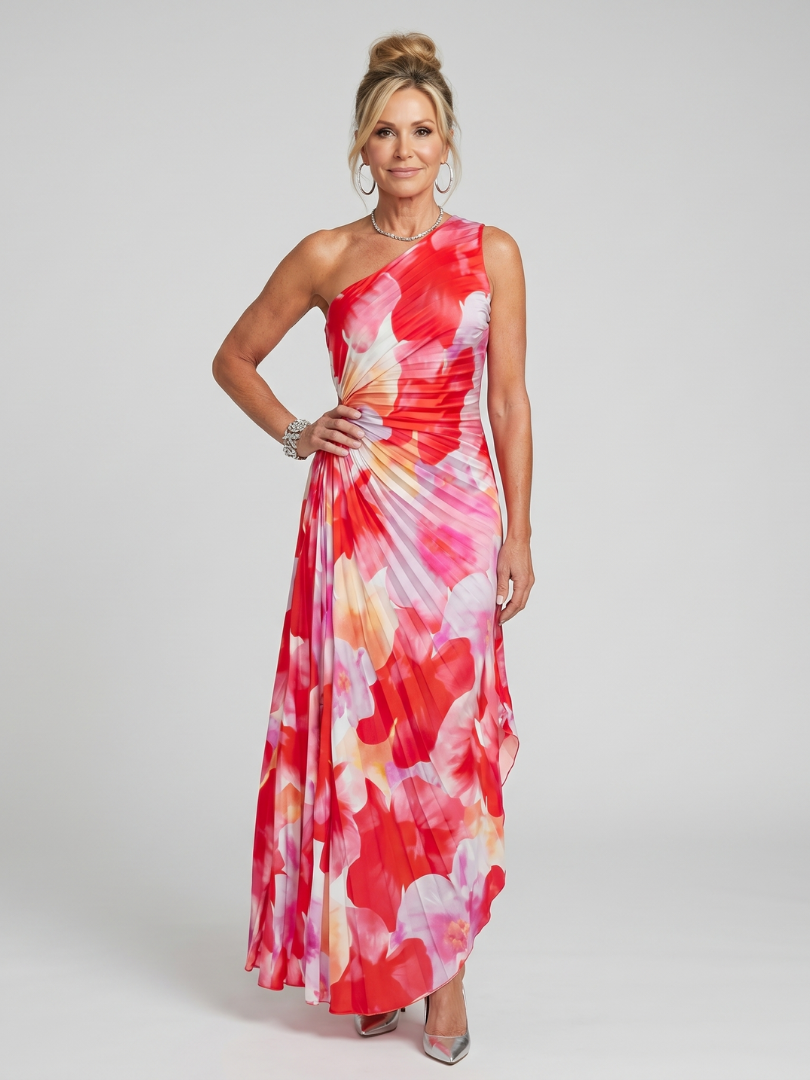 Taya | Off-Shoulder Pleated Bodice Midi Dress