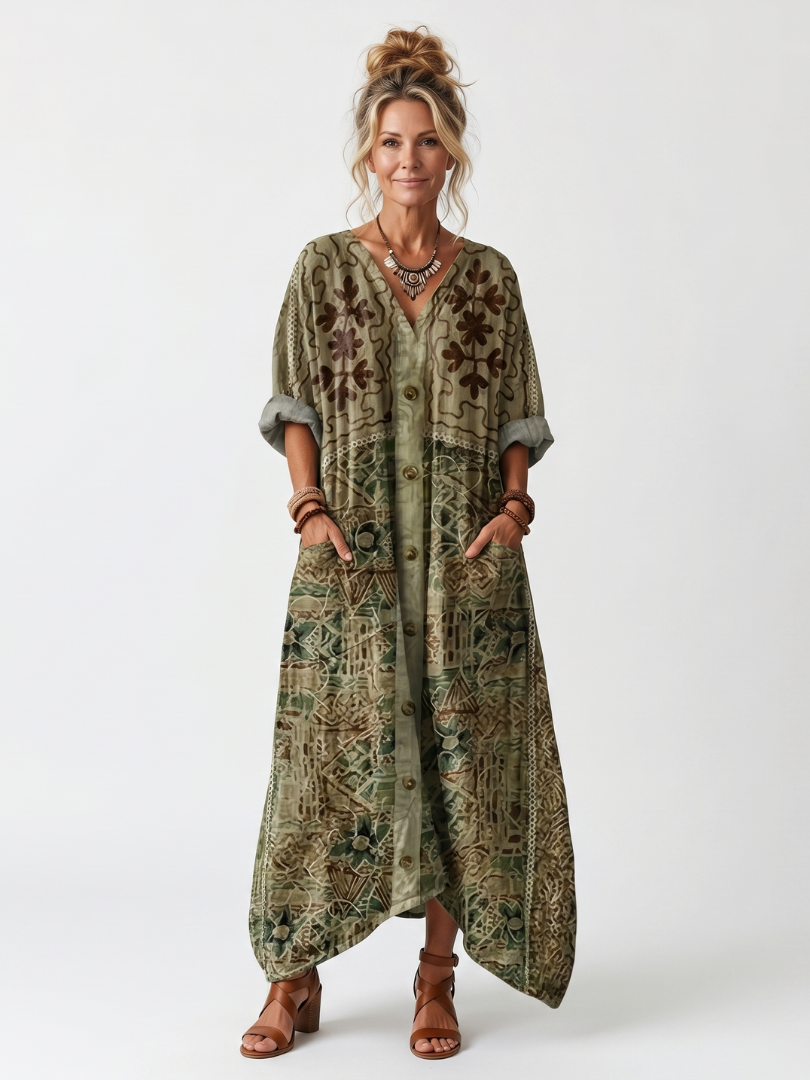 Allison | Button-Front Oversized Pocket Midi Dress