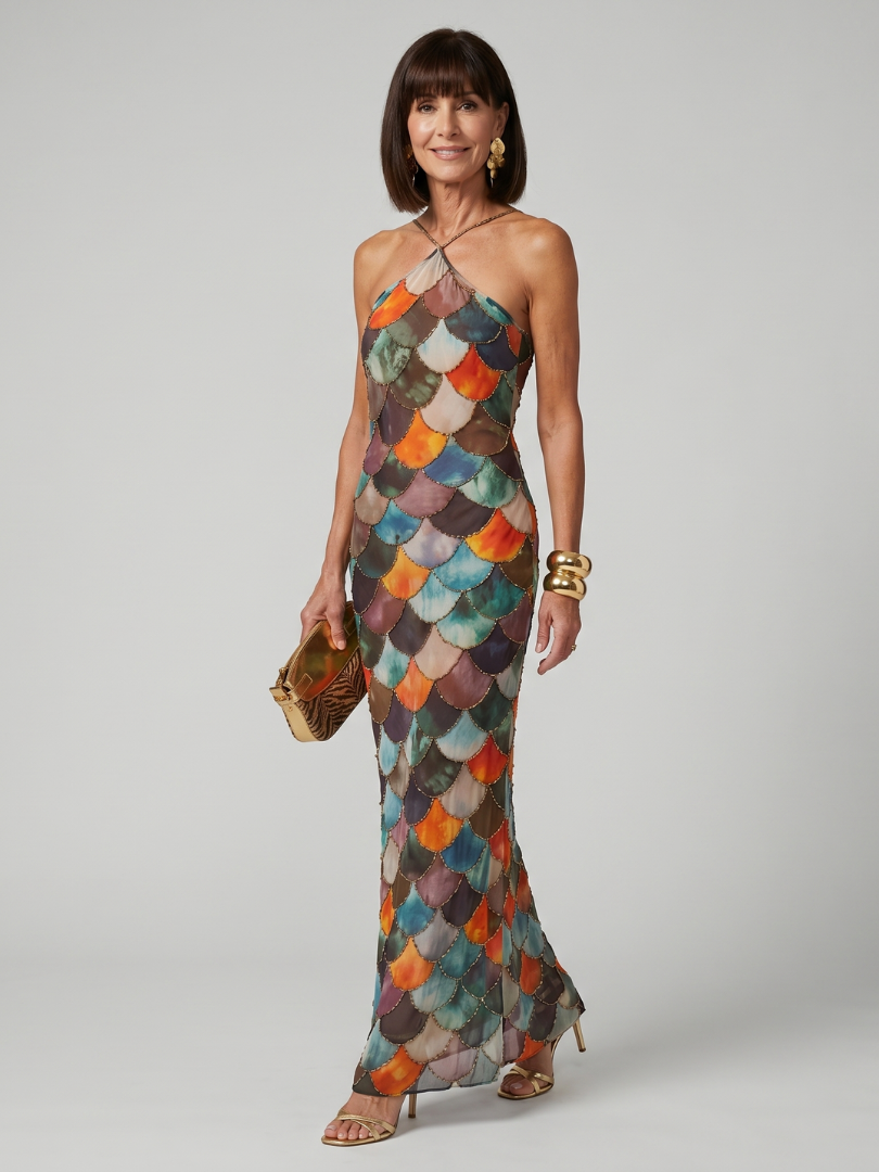 Larkin | Multicolor Scallop Maxi Dress