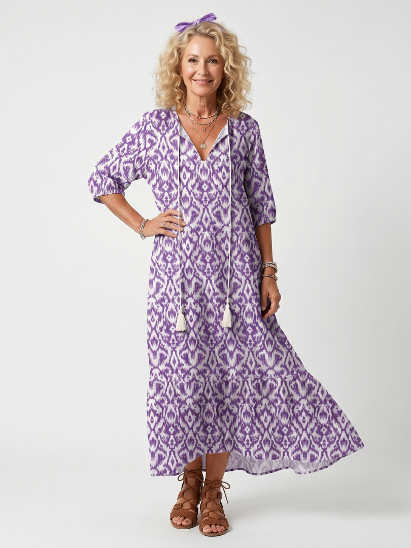 Penelope | Printed Tassel-Tie Midi Dress