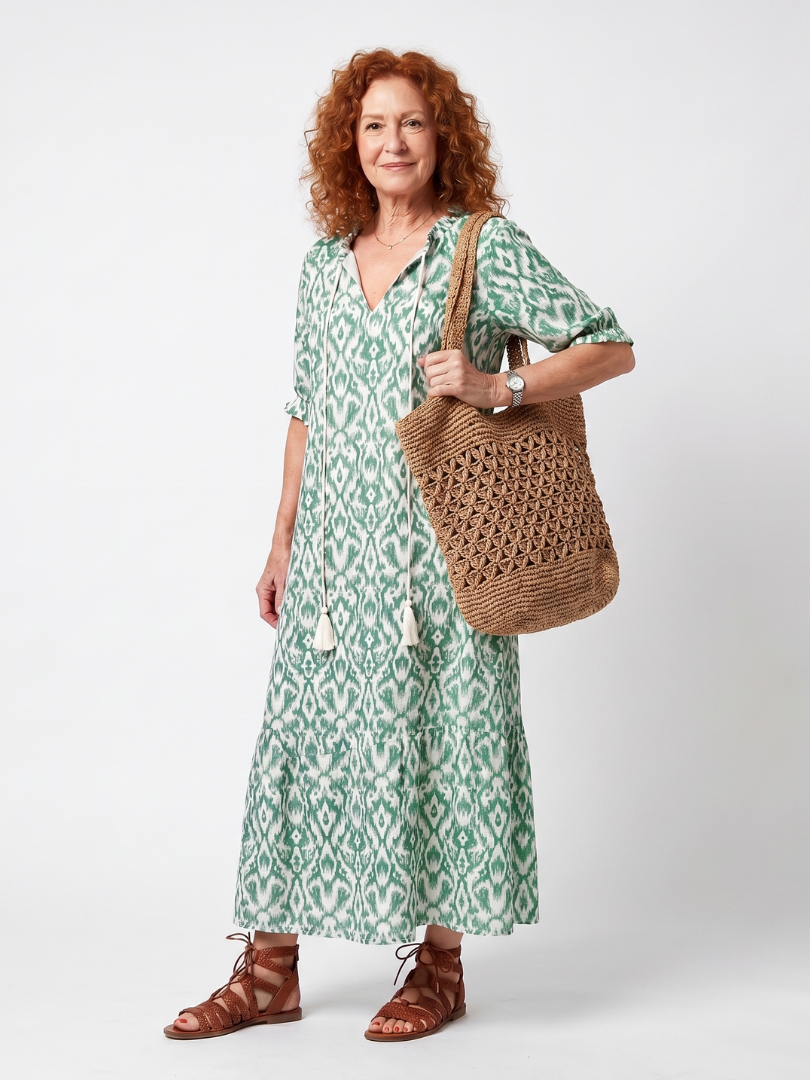 Claire | Pattern V-Neck Tassel Midi Dress