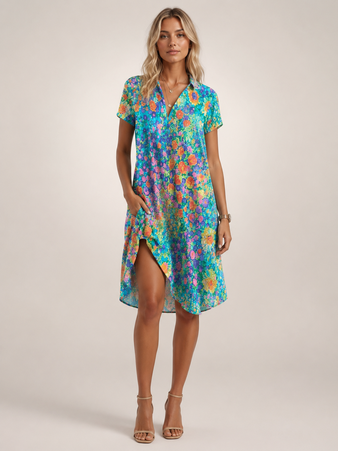 Klara | Abito mini a camicia floreale con scollo a V