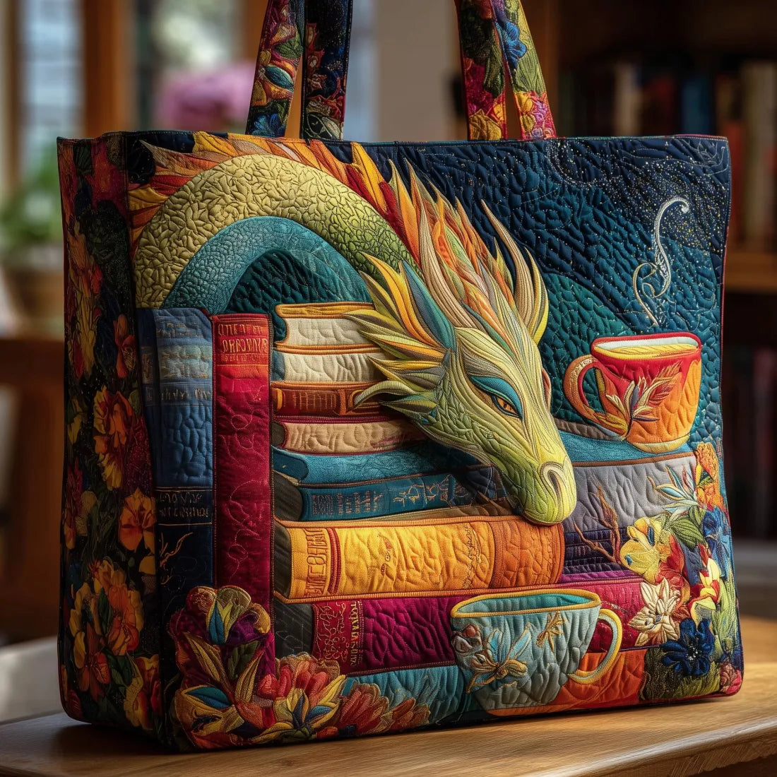 Borsa Artigianale - Lettore di Drago con Libri e Tazze
