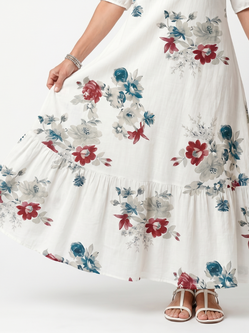 Madison | Scattered Floral Tassel-Tie Midi Dress