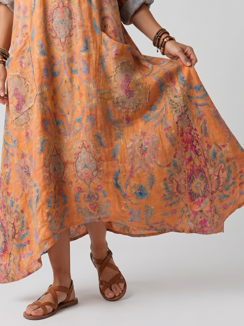 Remi | Notch-Neck Printed Oversized Pocket Midi Dress