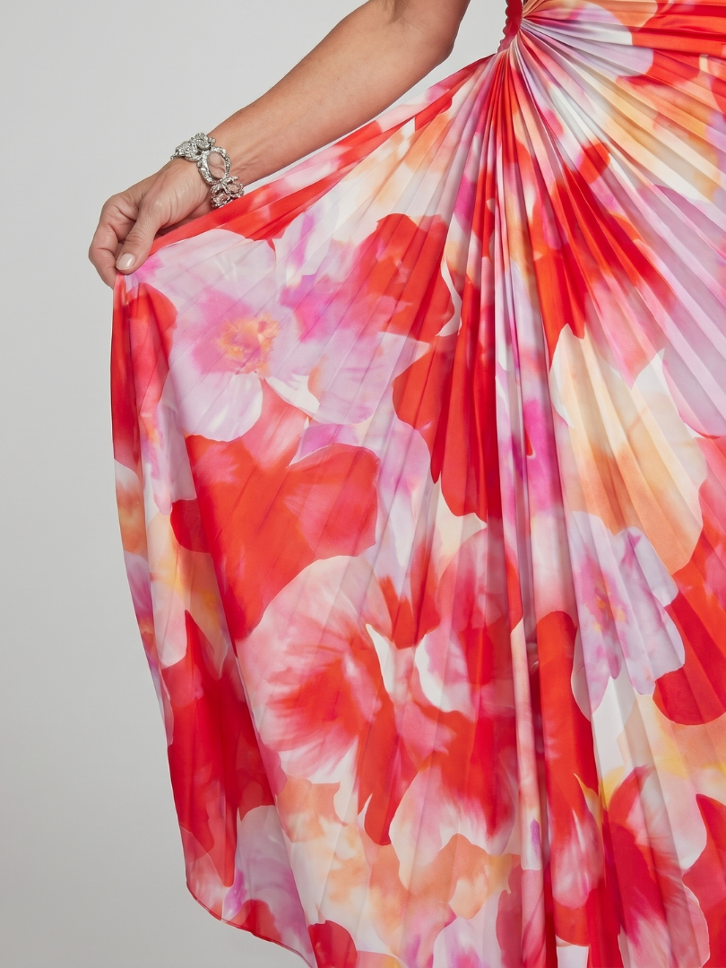 Taya | Off-Shoulder Pleated Bodice Midi Dress