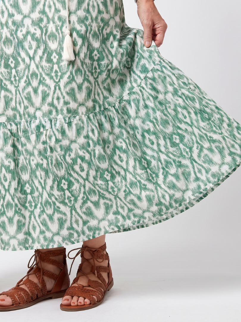 Claire | Pattern V-Neck Tassel Midi Dress