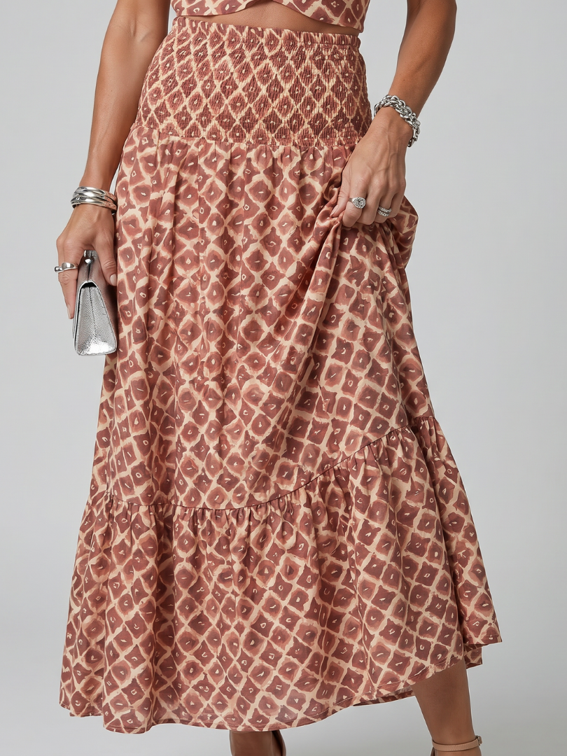 Amira | Crossover Neck Geometric Midi Dress