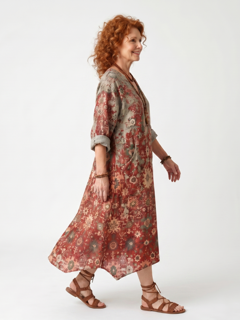 Savannah | Mixed Pattern Relaxed Pocket Midi Dress