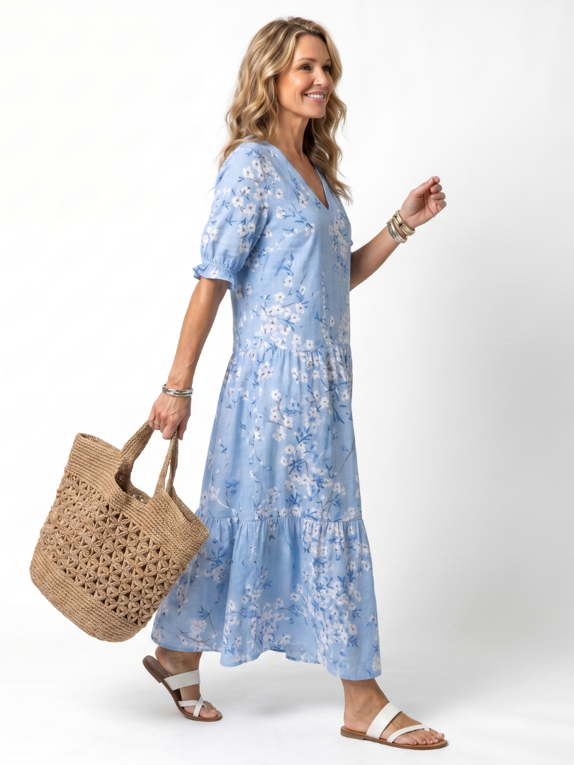 Audrey | Floral Print Tassel-Tie Midi Dress