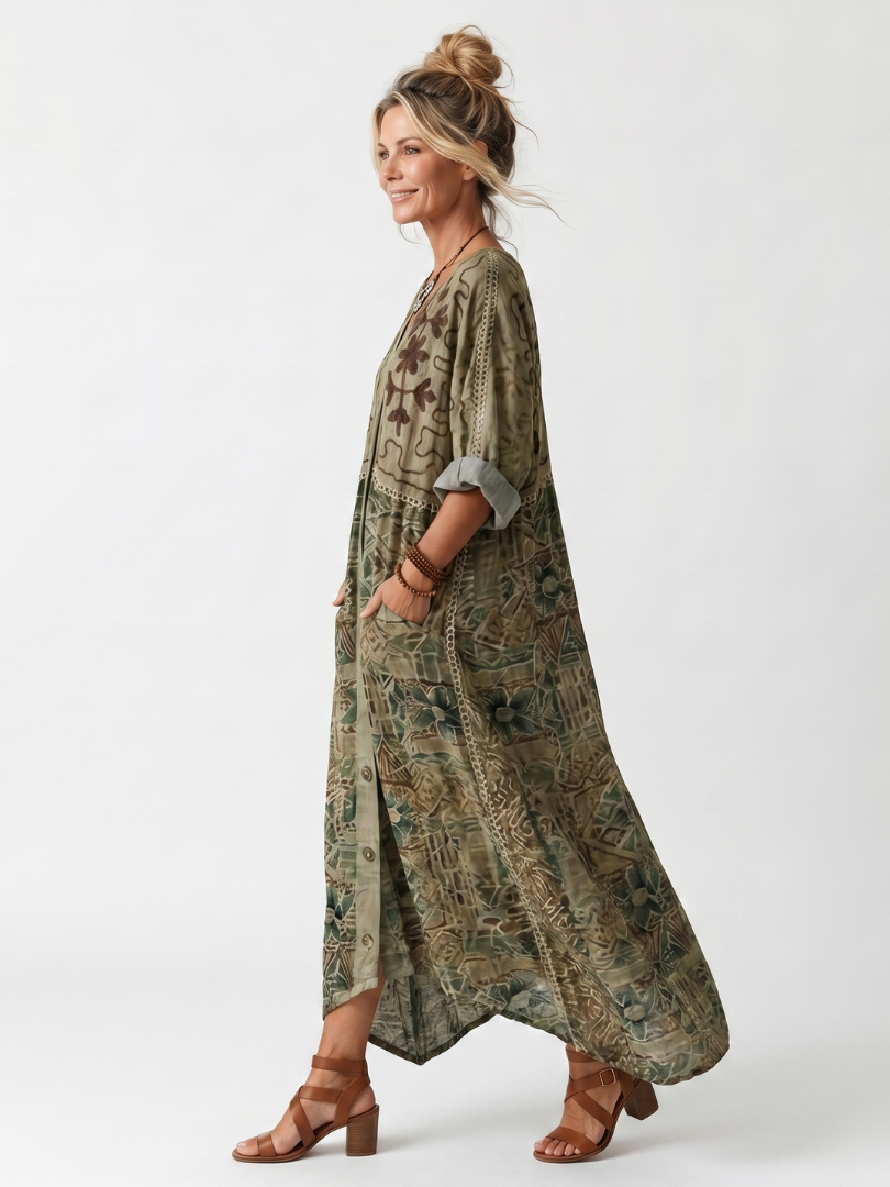 Allison | Button-Front Oversized Pocket Midi Dress