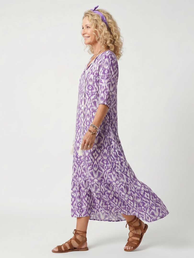 Penelope | Printed Tassel-Tie Midi Dress