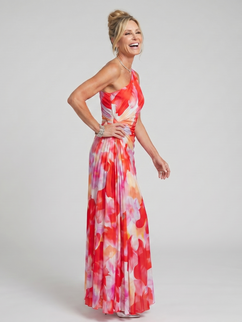 Taya | Off-Shoulder Pleated Bodice Midi Dress