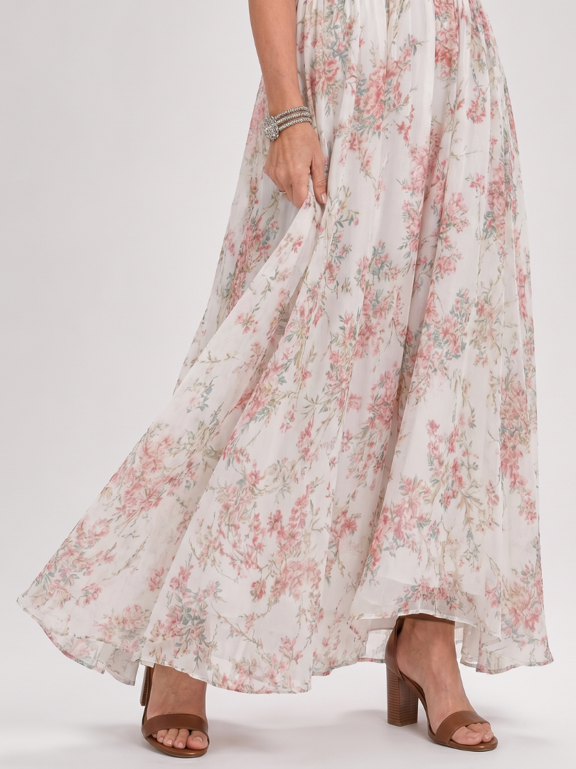 Guinevere | Floral Midi Dress with Flowing Skirt