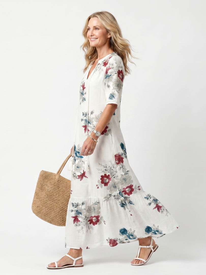 Madison | Scattered Floral Tassel-Tie Midi Dress