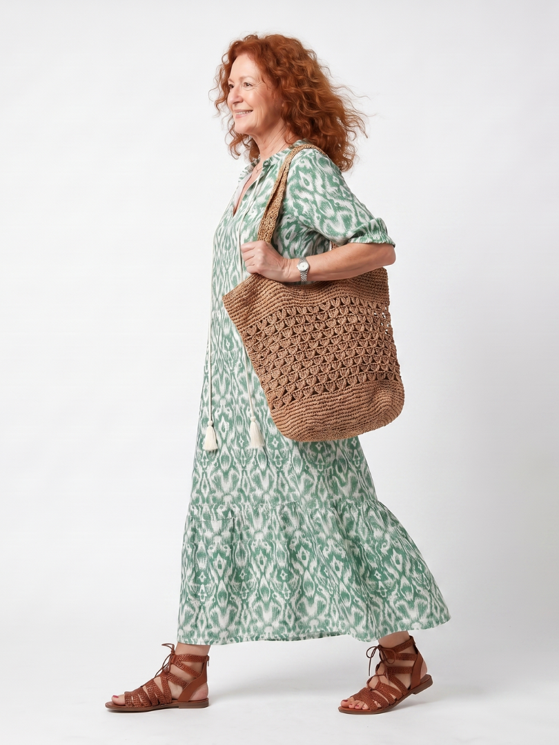 Claire | Pattern V-Neck Tassel Midi Dress