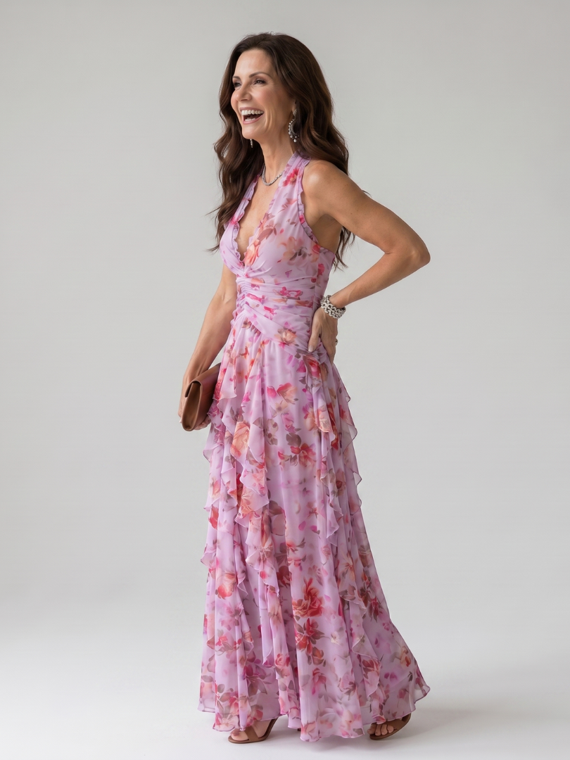 Nori | Gathered Halter Floral Maxi Dress