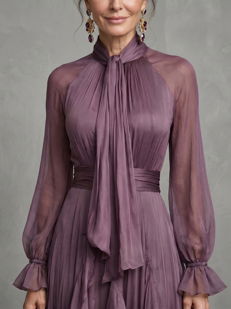 Demetria | Bow Neck Ruffle Maxi Dress