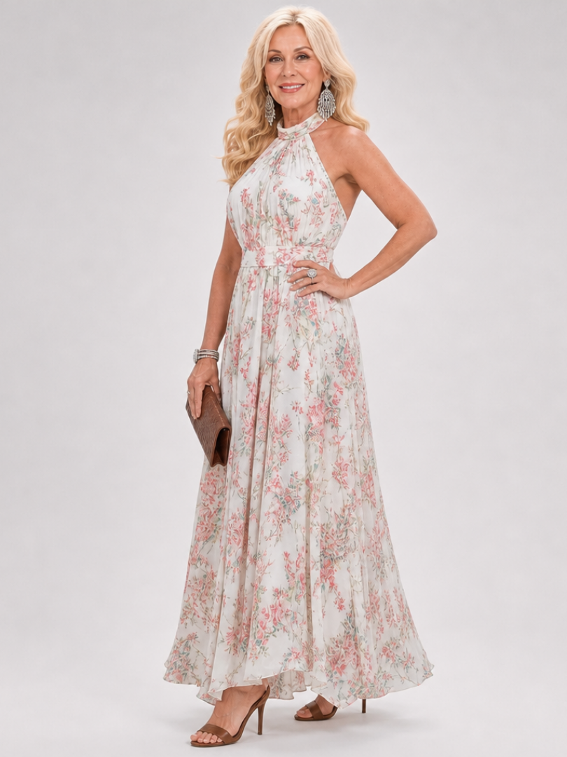 Guinevere | Floral Midi Dress with Flowing Skirt
