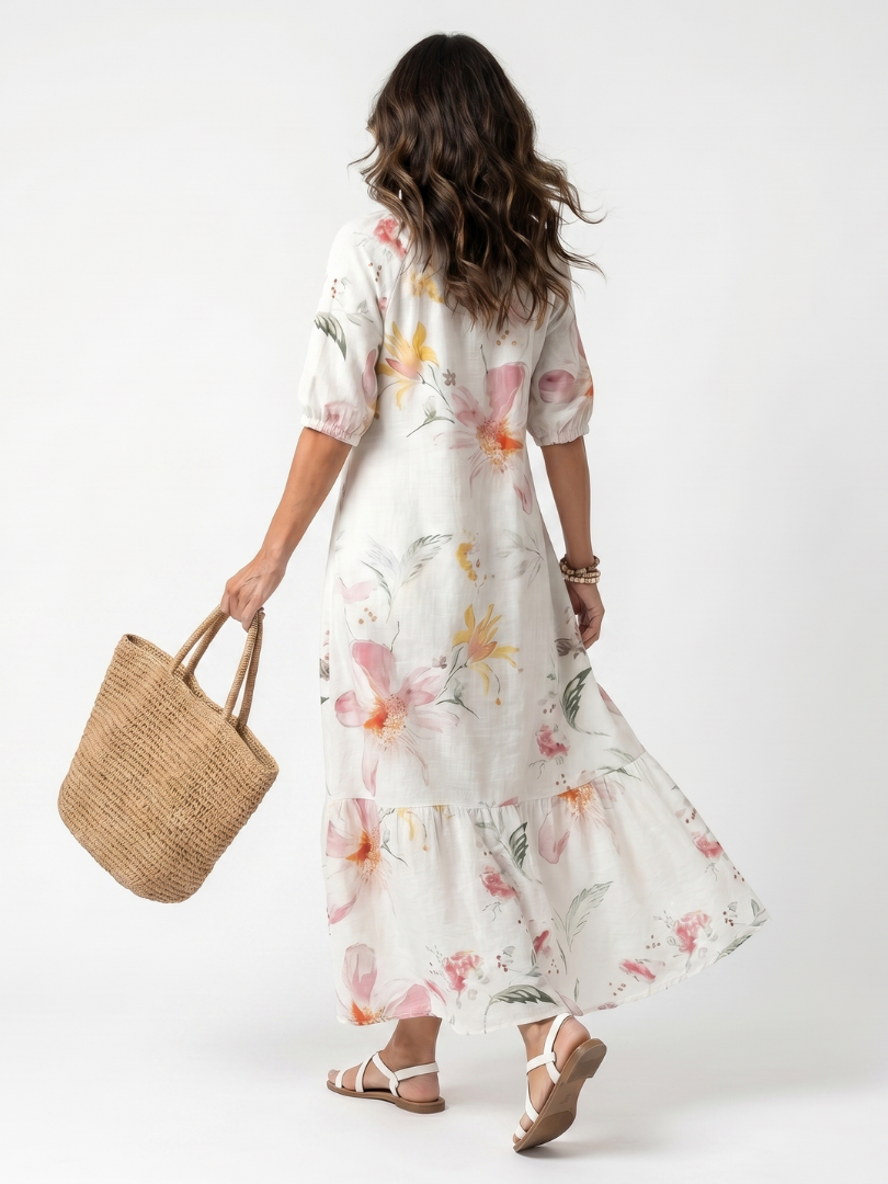 Nora | Soft Floral Tiered Tassel Midi Dress