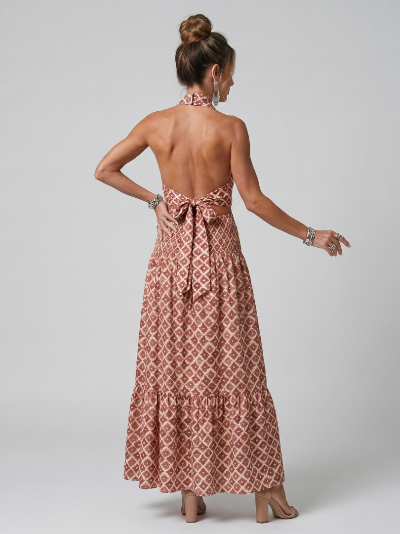 Amira | Crossover Neck Geometric Midi Dress