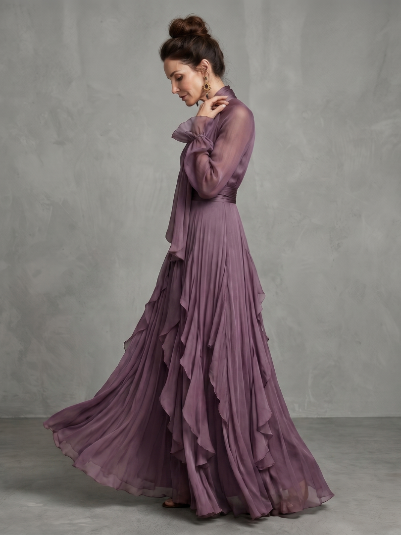 Demetria | Bow Neck Ruffle Maxi Dress