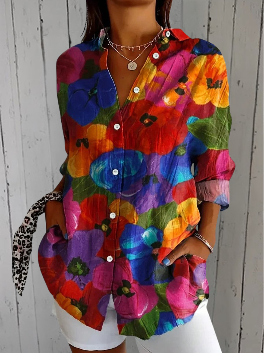 Anica | Bright Artistic Button Blouse