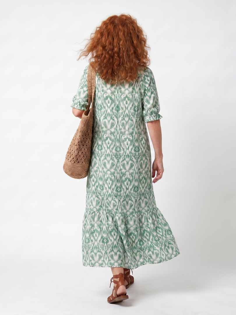 Claire | Pattern V-Neck Tassel Midi Dress