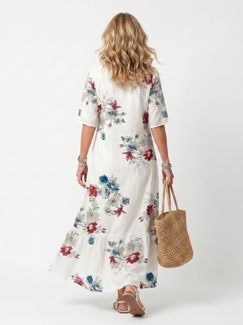 Madison | Scattered Floral Tassel-Tie Midi Dress