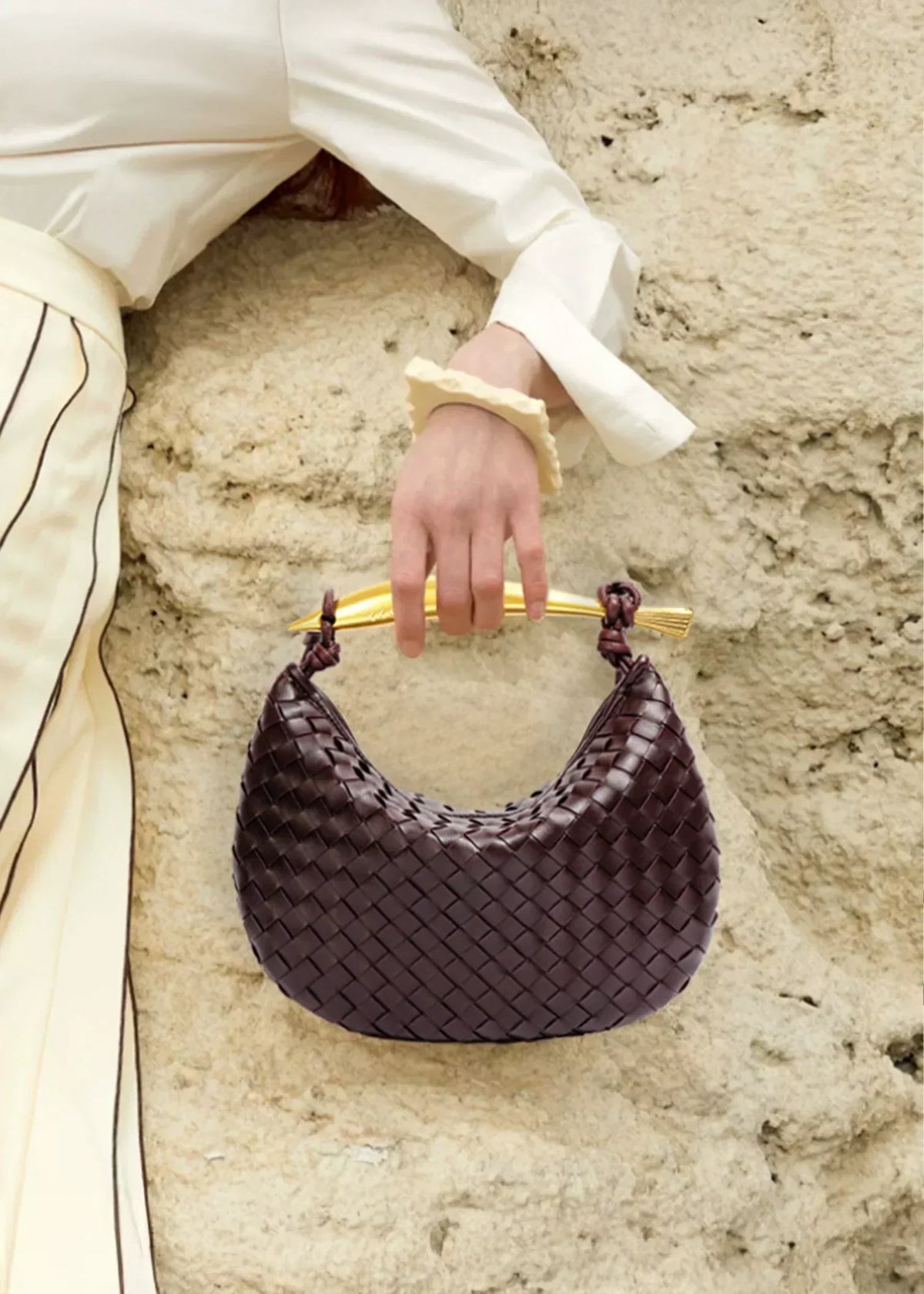 Alessandra | Woven Bag with Gold Handle