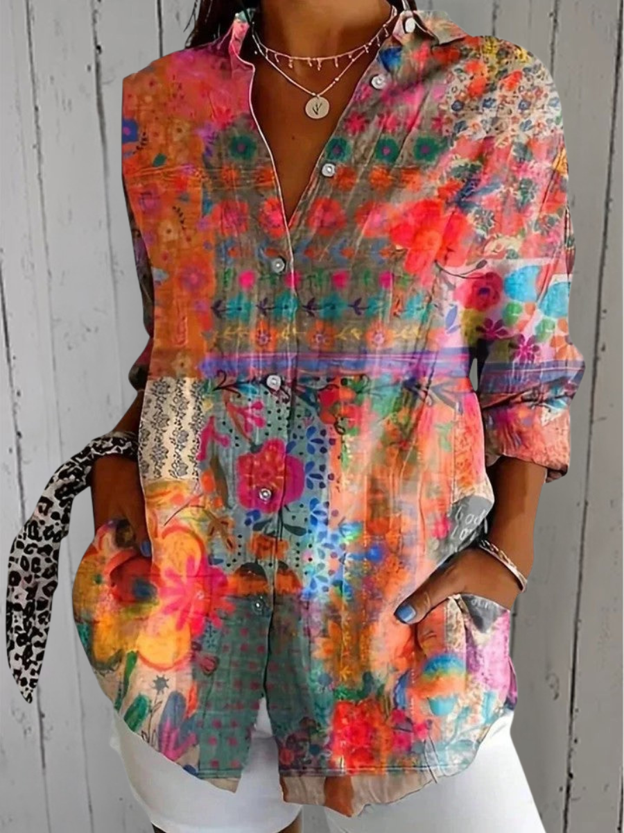Anica | Bright Artistic Button Blouse