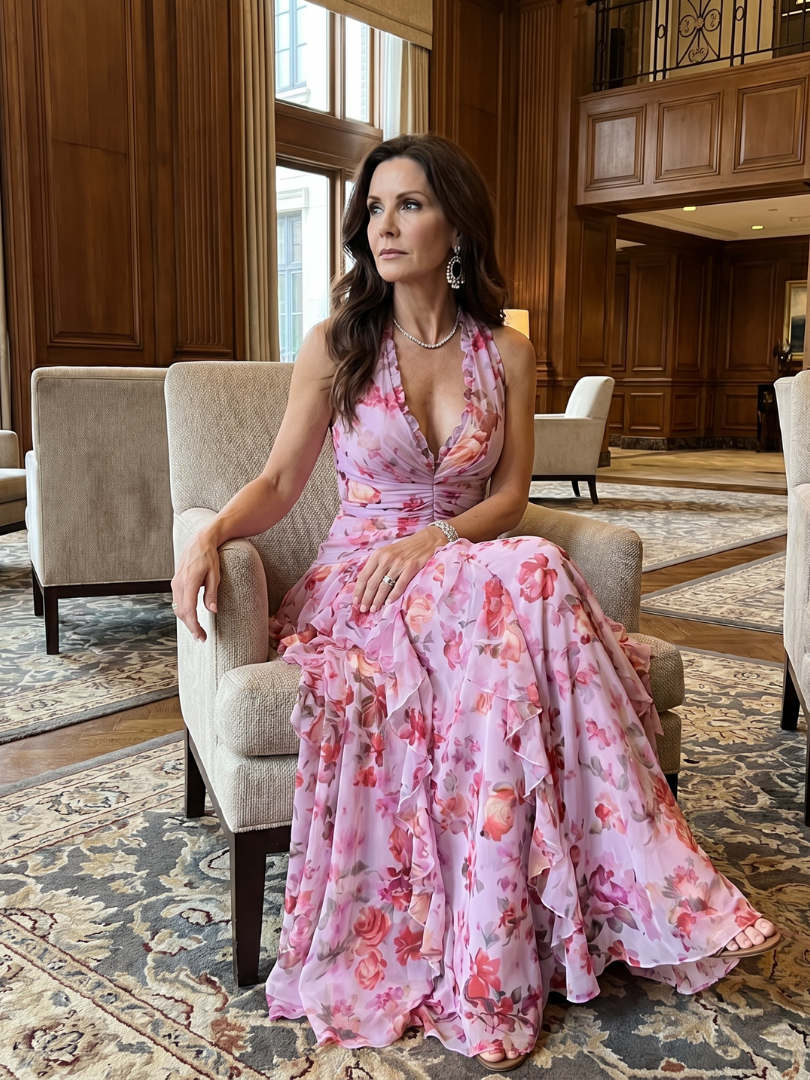 Nori | Gathered Halter Floral Maxi Dress