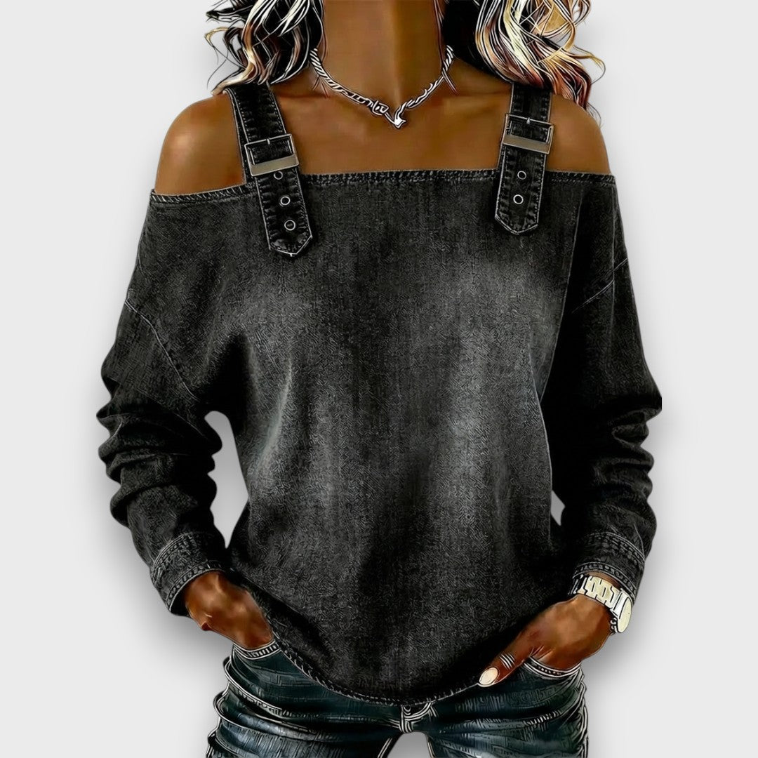 Elama – Top in Denim con Spalle Scoperte