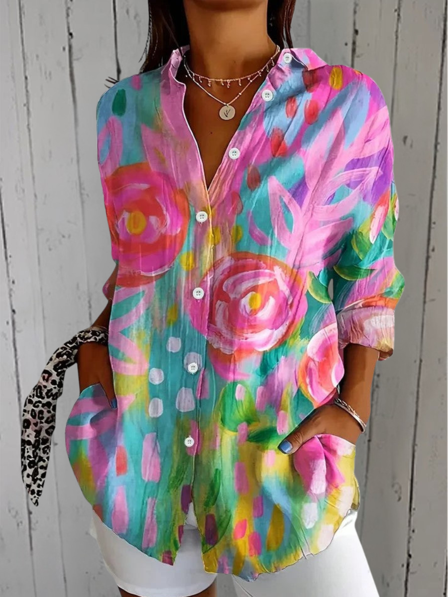Anica | Bright Artistic Button Blouse