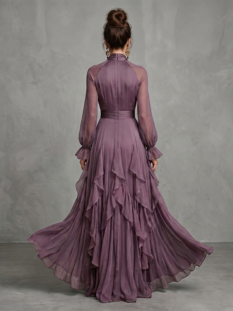 Demetria | Bow Neck Ruffle Maxi Dress