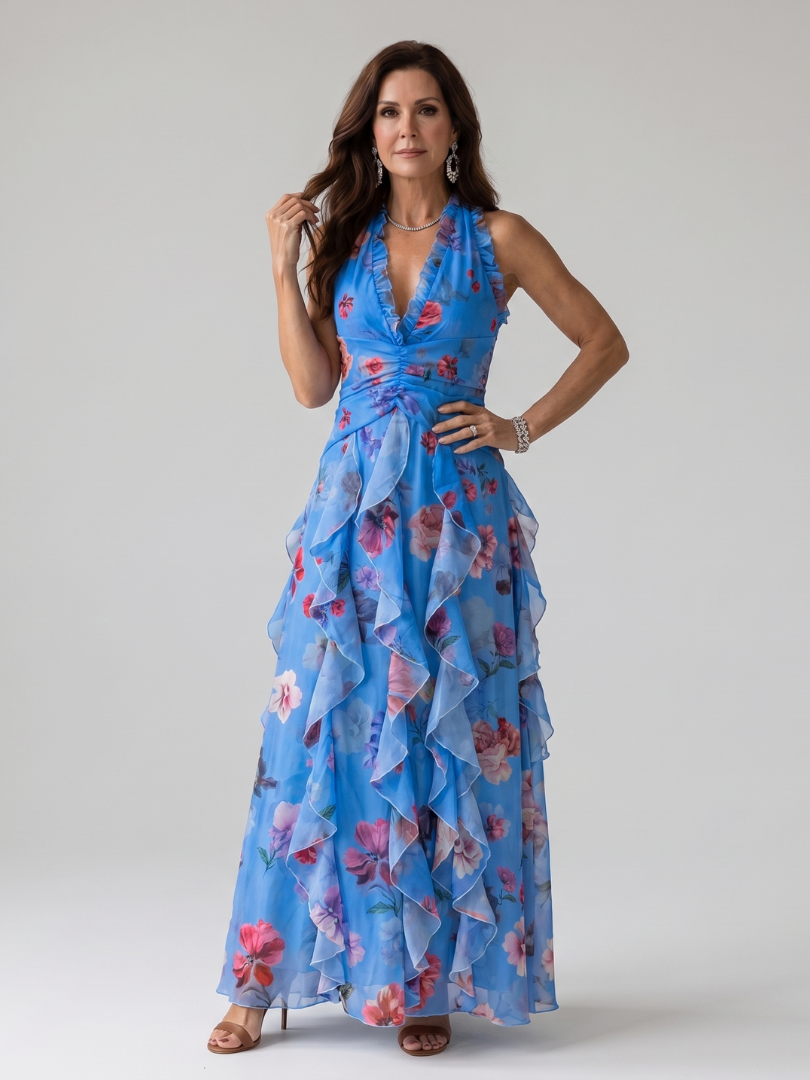 Nori | Gathered Halter Floral Maxi Dress