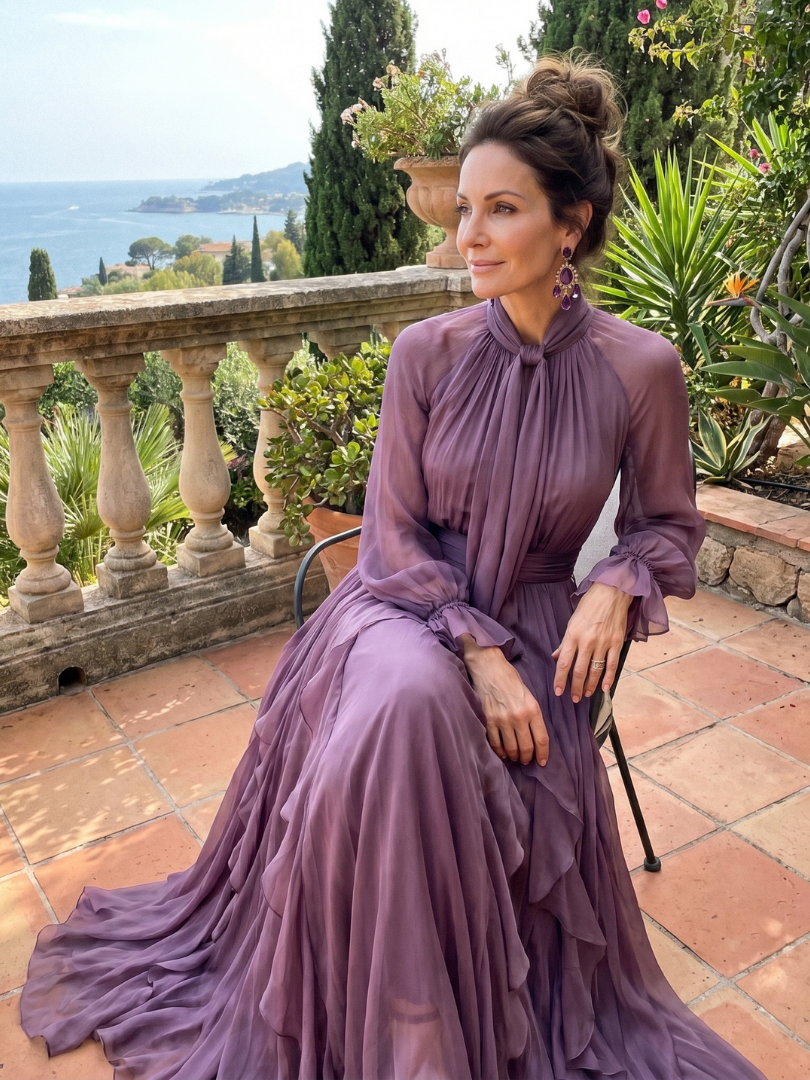 Demetria | Bow Neck Ruffle Maxi Dress