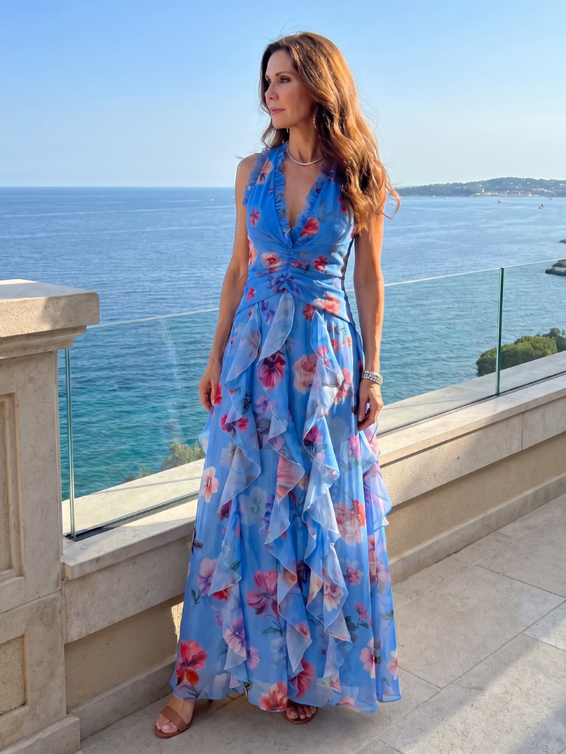 Nori | Gathered Halter Floral Maxi Dress