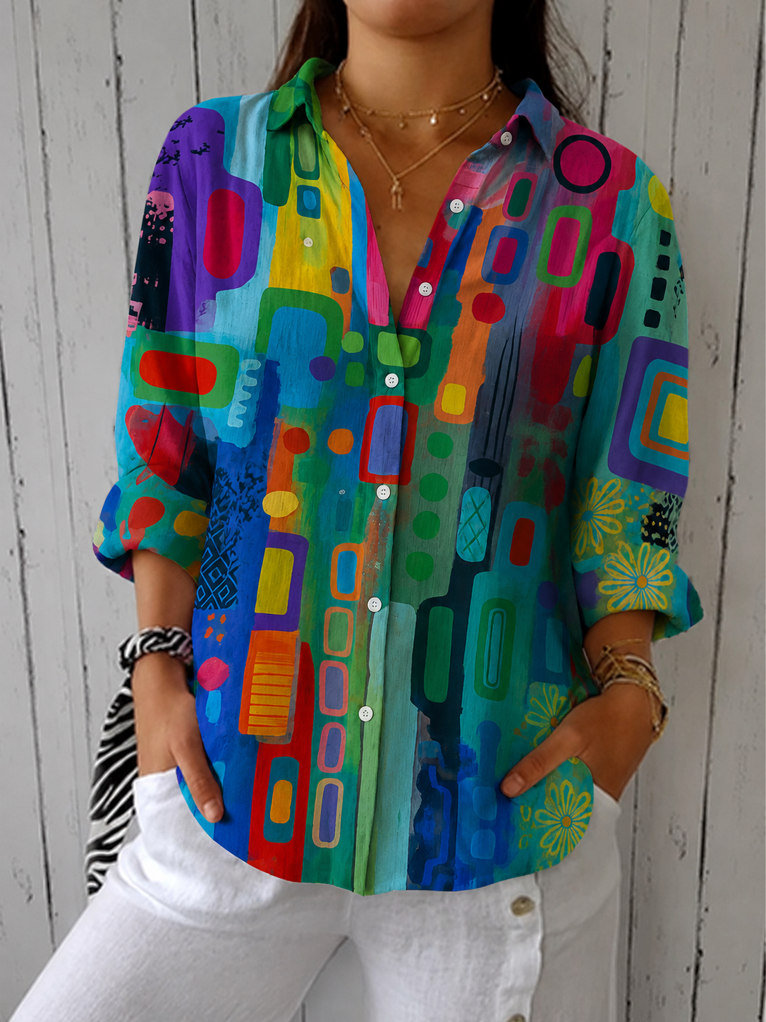 Catalina | Vivid Artistic Button Blouse