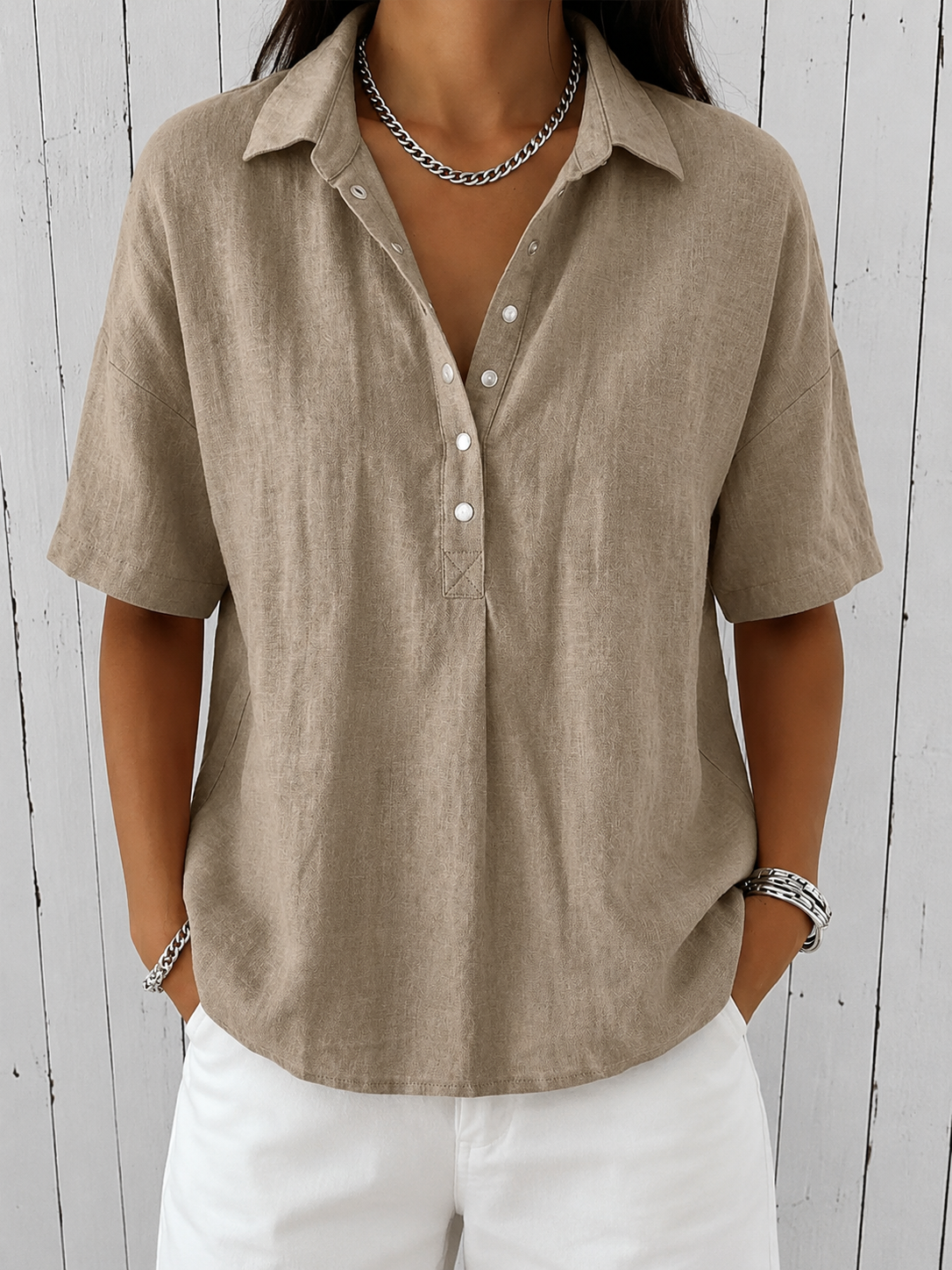 Avalyn | Collared Blouse with Button Detail