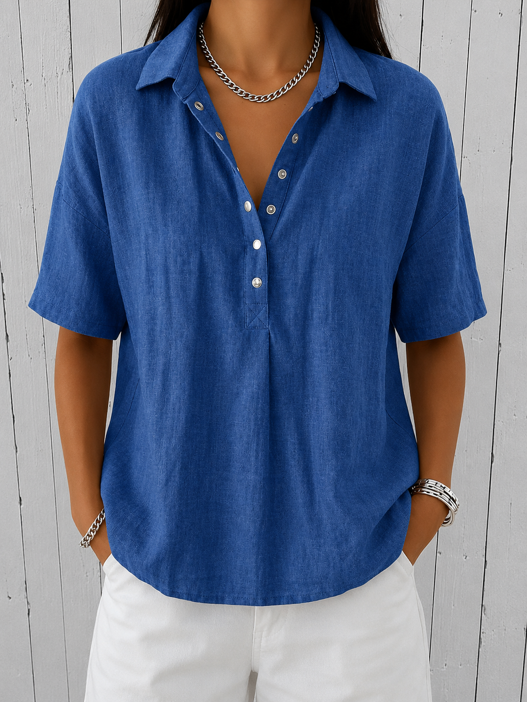 Avalyn | Collared Blouse with Button Detail